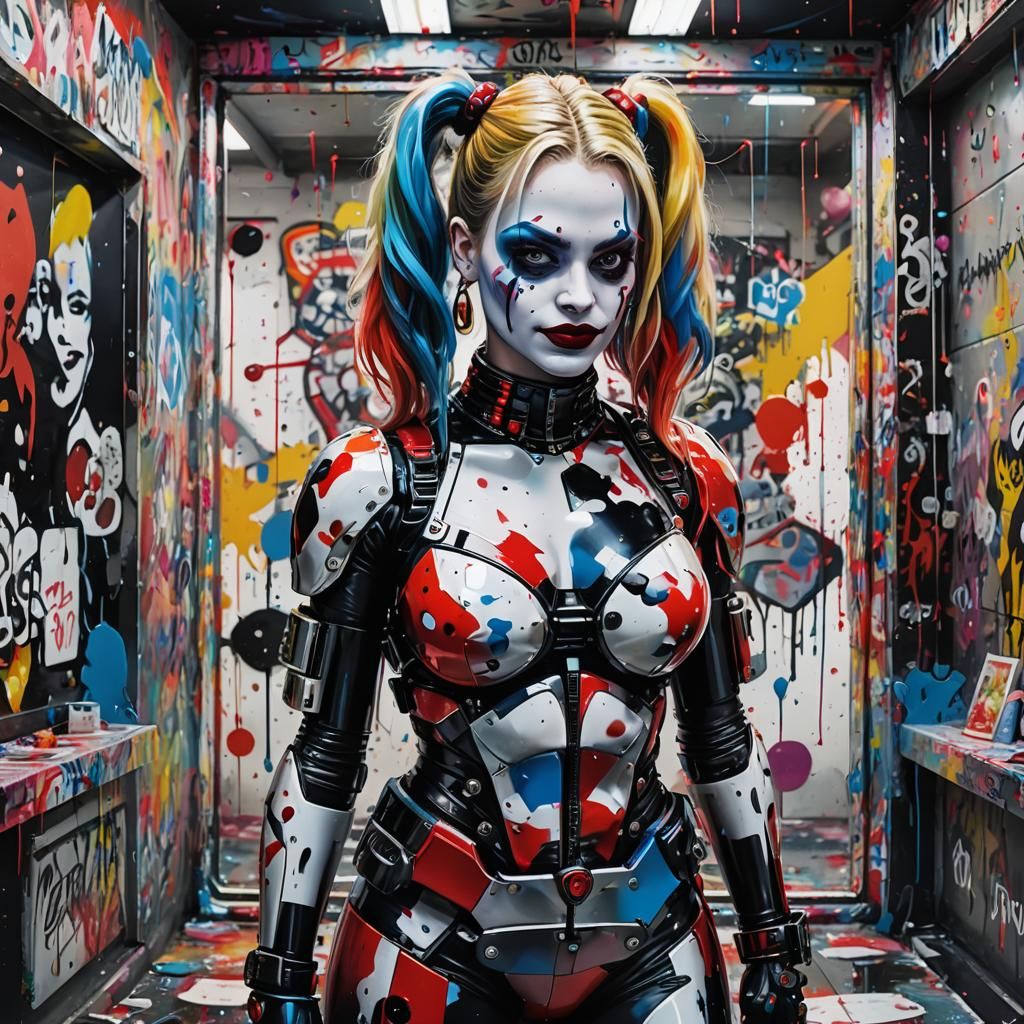 Robotic Harley Quinn in Cubic TV: Dark Fantasy Art