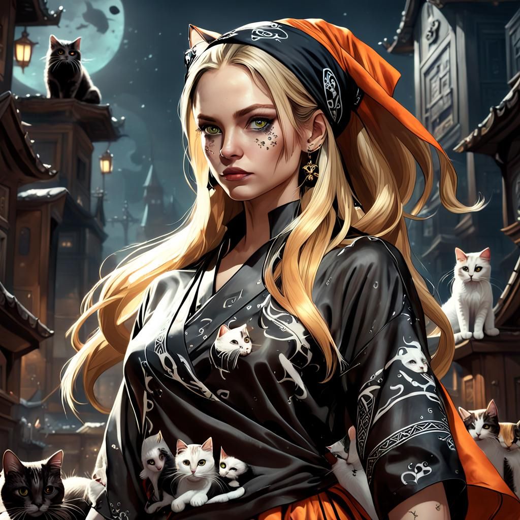 Tattooed Woman with Cats: Fantasy Concept Art