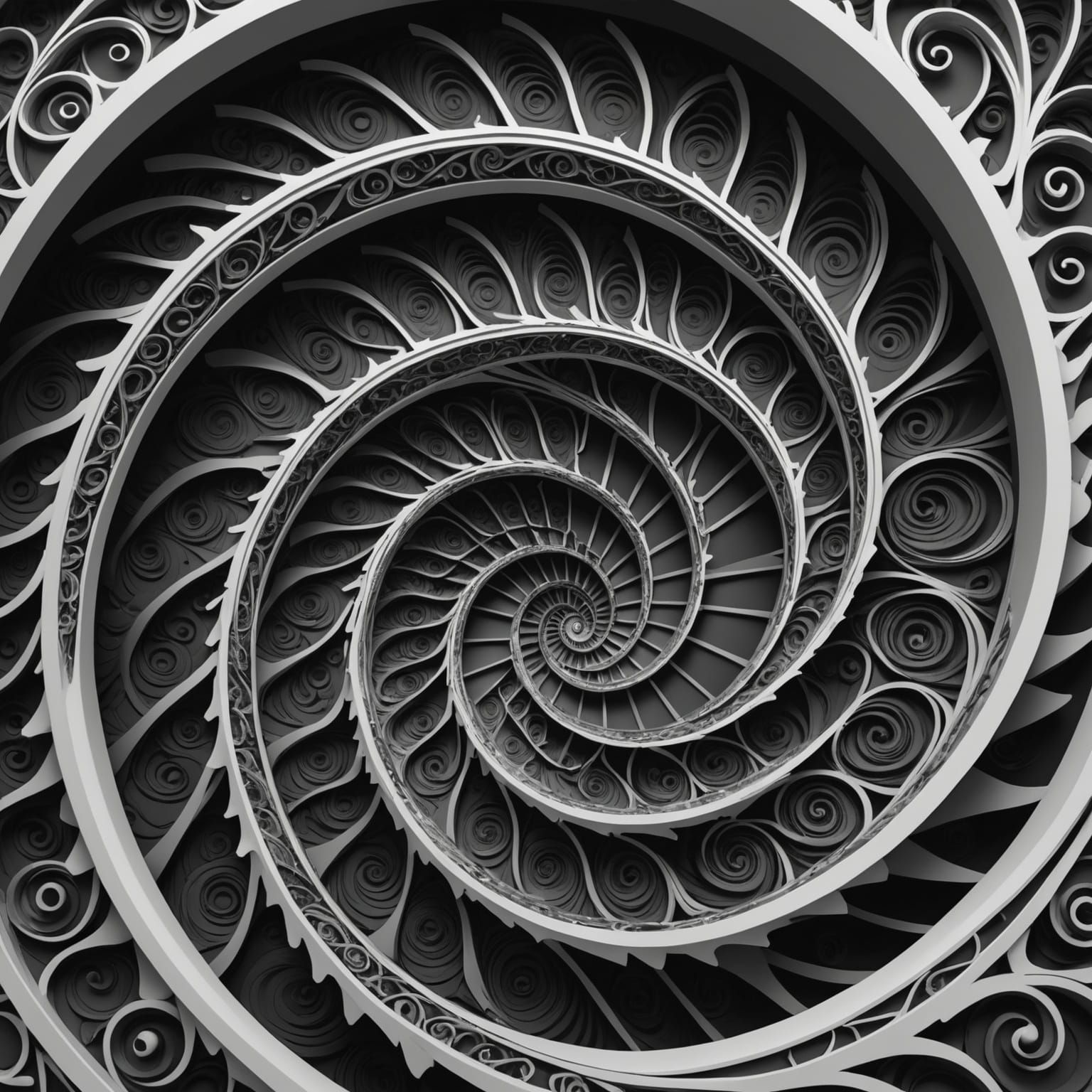 Detailed Black and White Spiral Pattern in Matte Painting St...