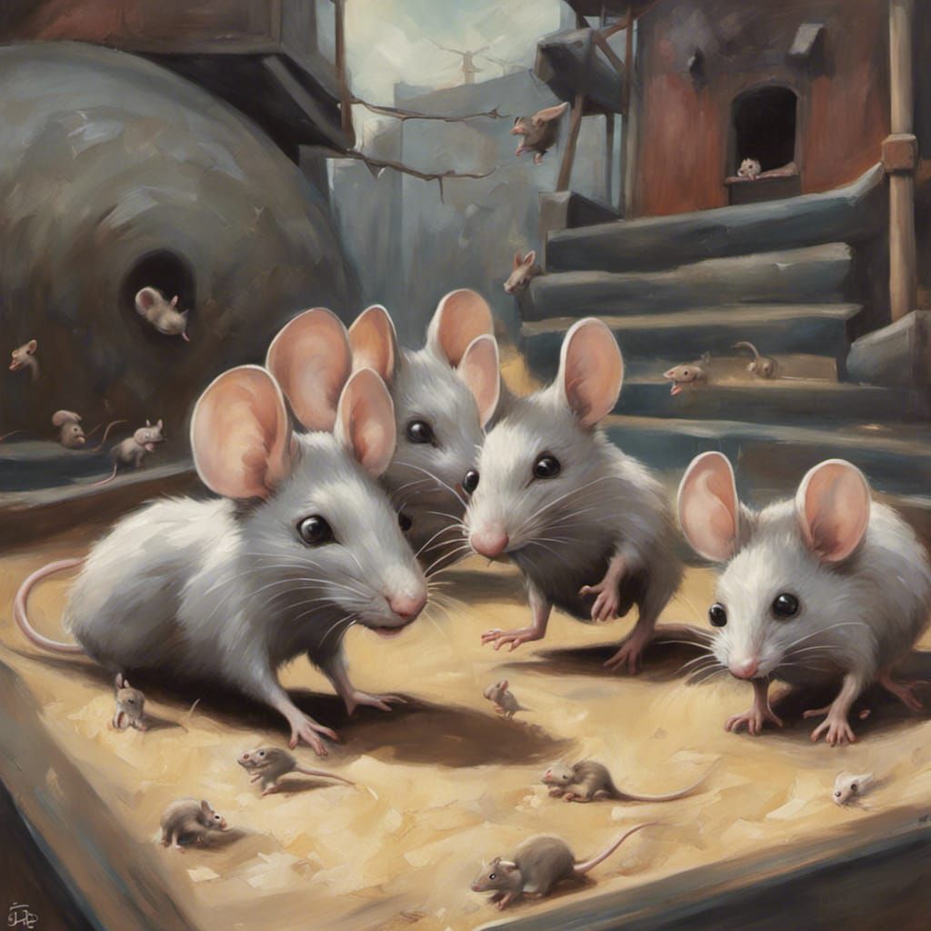 Sinister Mice Play in Playground, Dark Fantasy Art