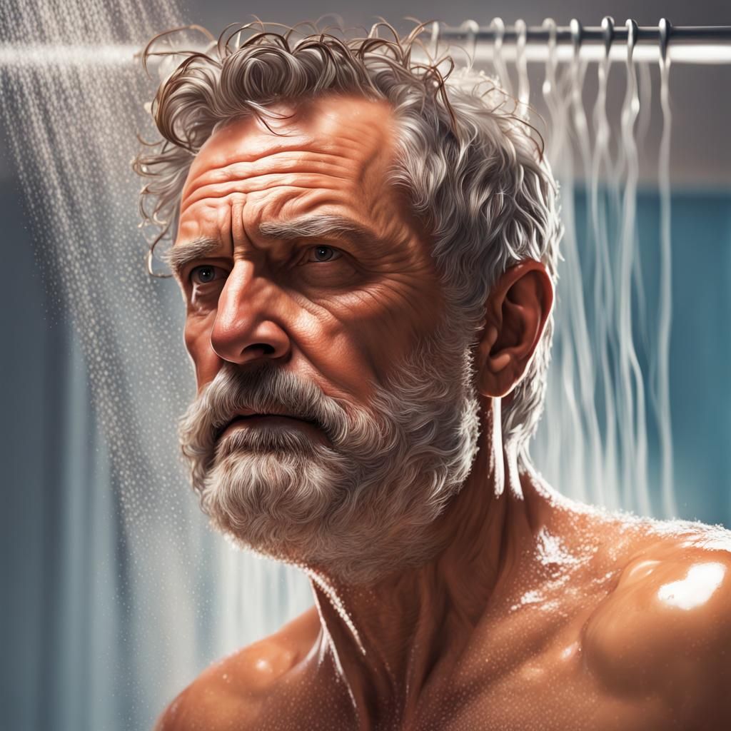 Hyperrealistic Portrait: Handsome Man in Shower