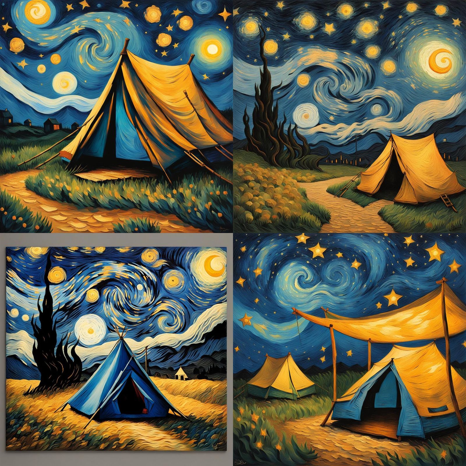 Starry Night Tent: Van Gogh Style Oil Painting
