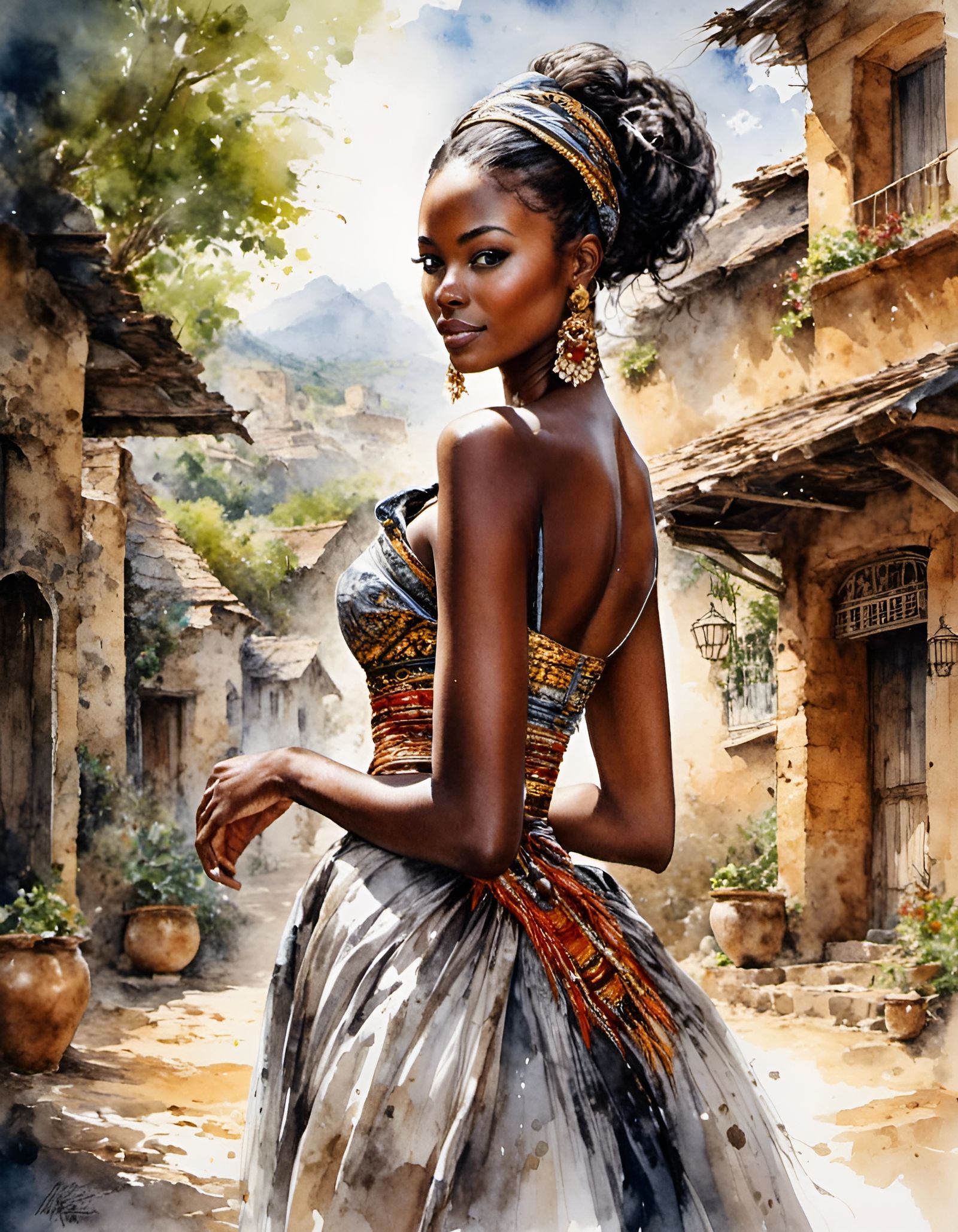 Stunning Kenyan Woman Portrait in Splash Art Style