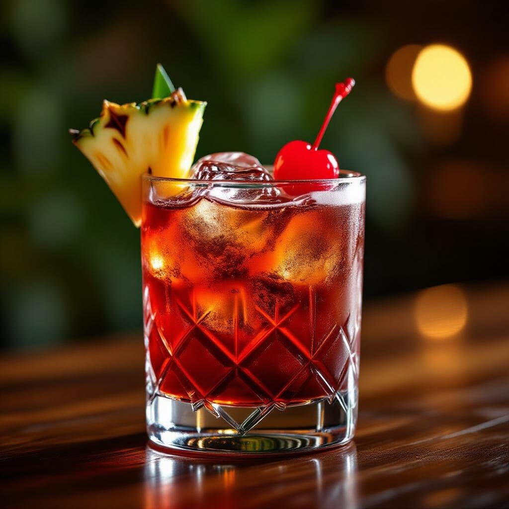 Photorealistic Jungle Bird Cocktail in Rocks Glass