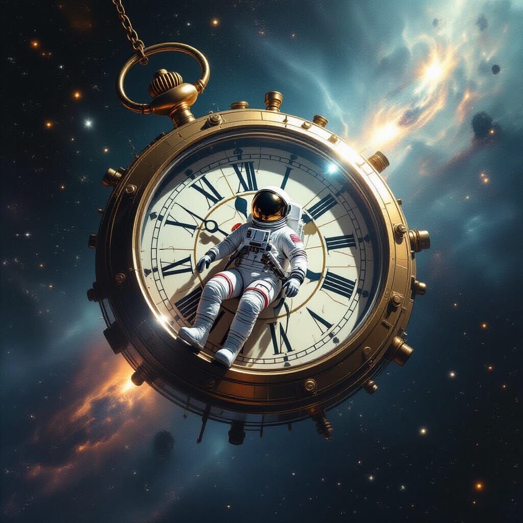 Astronaut Adrift by Ornate Pocket Watch Space Station