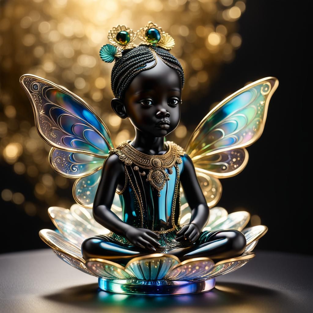 Iridescent Glass Sculptures of Children with Gold Accents