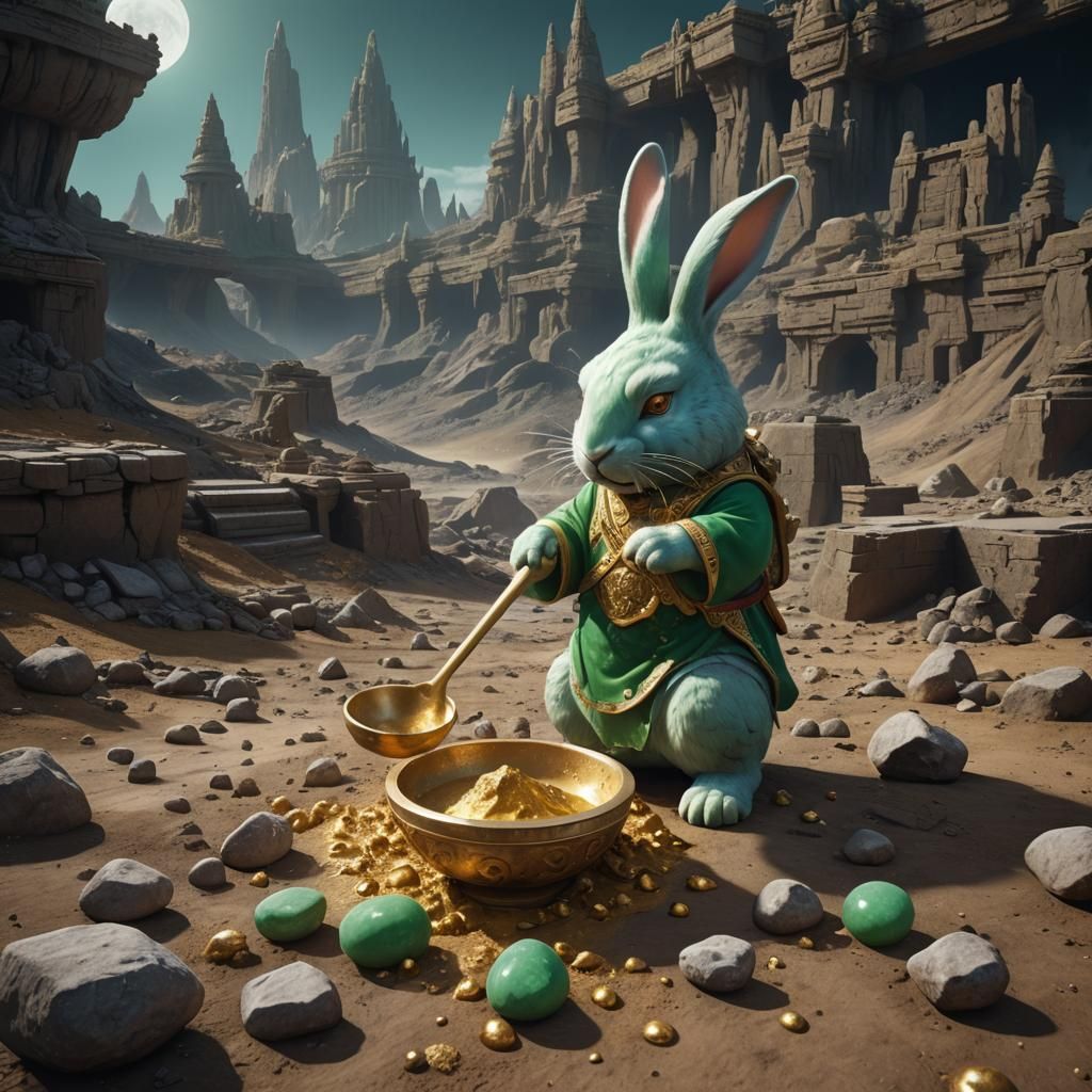 Giant Jade Rabbit on the Moon in Matte Painting Style