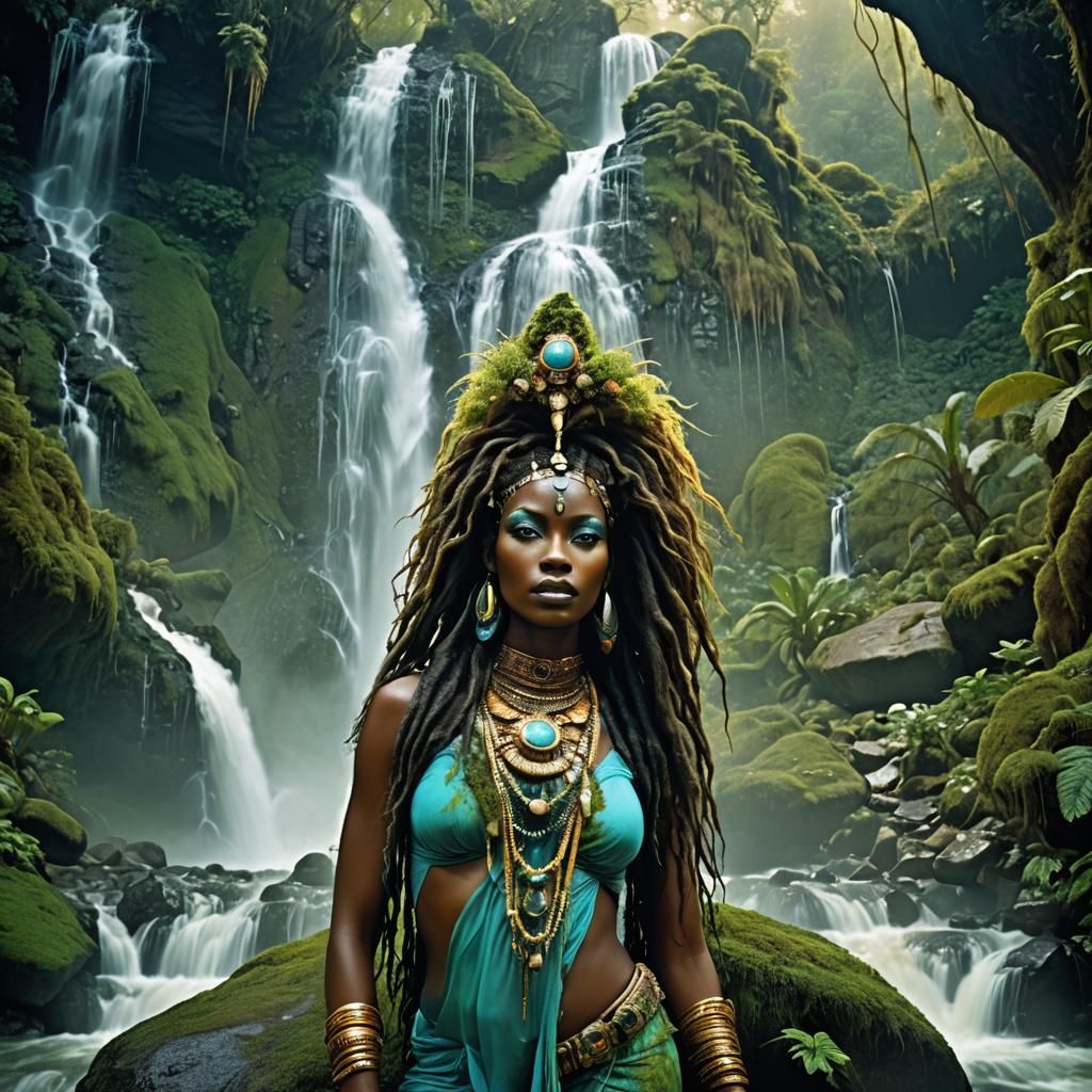 Cosmic Goddess with Waterfall Hair in Long Exposure