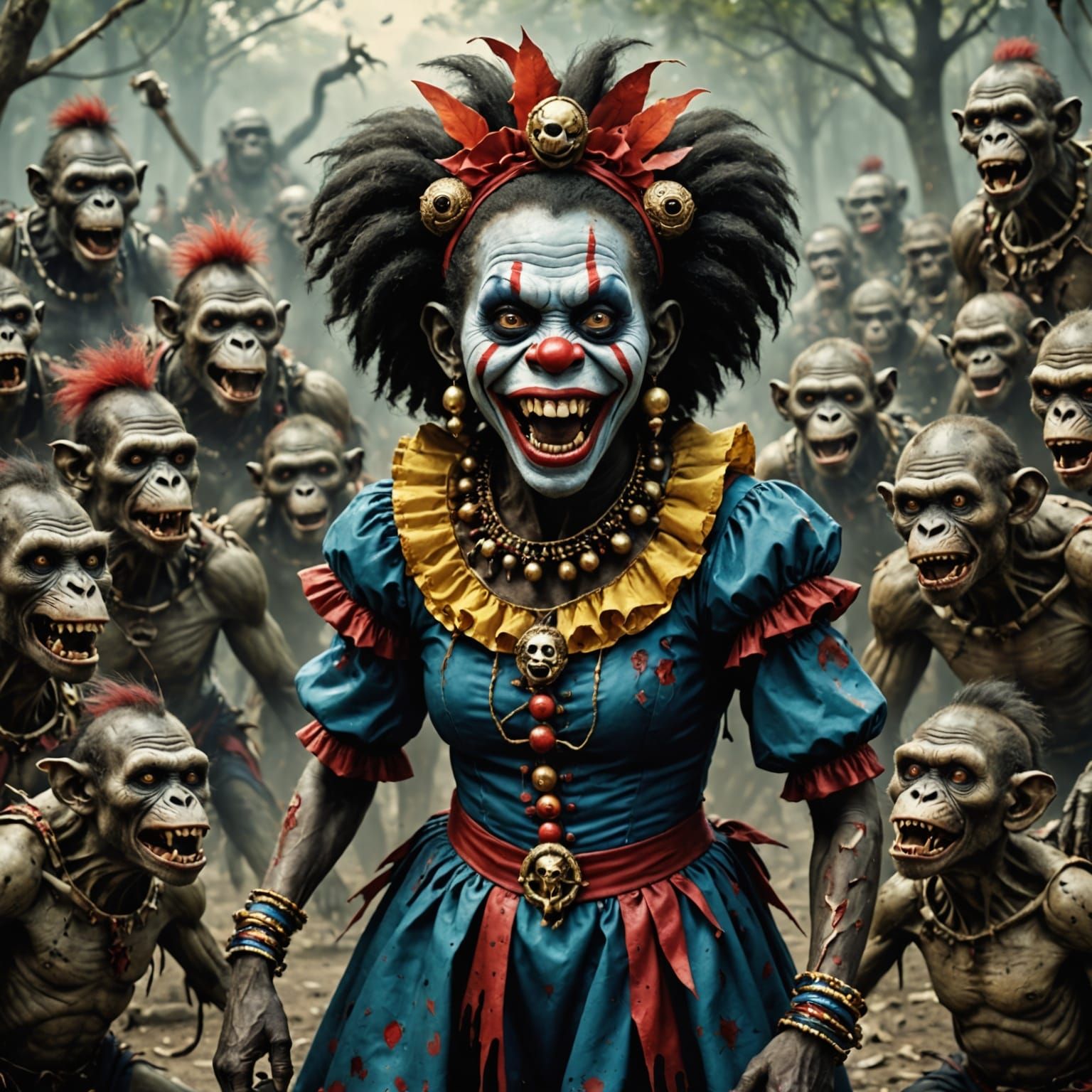 Surreal African Princess Reigns Amidst Zombie Monkey Horde