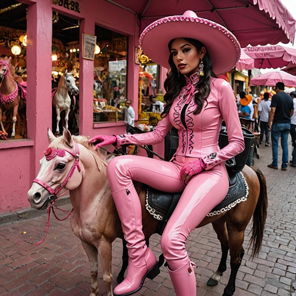 Pink Latex Cowgirl Rides into DΓa de los Muertos