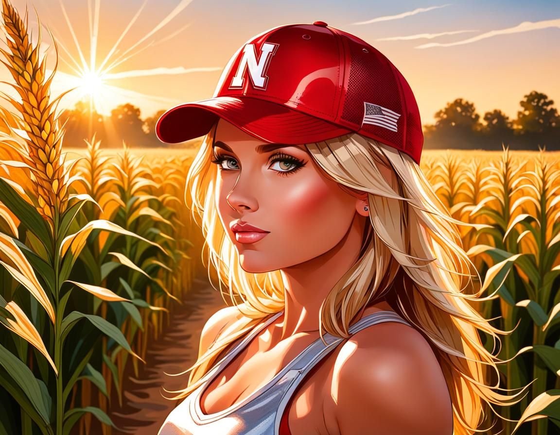 Cornfield Sunrise with Nebraska Huskers Fan
