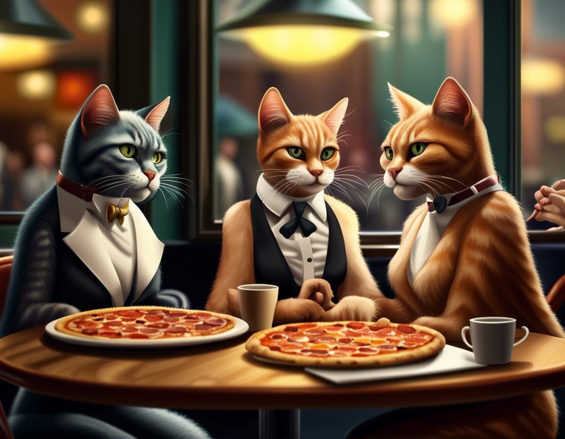 Cats Eating Pizza in 1920s New York Cafe