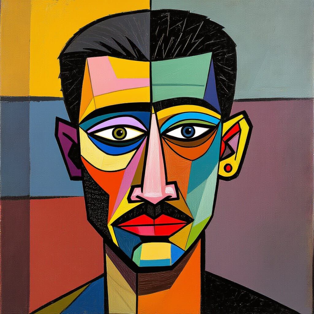 Angular African Masks in Cubist Style