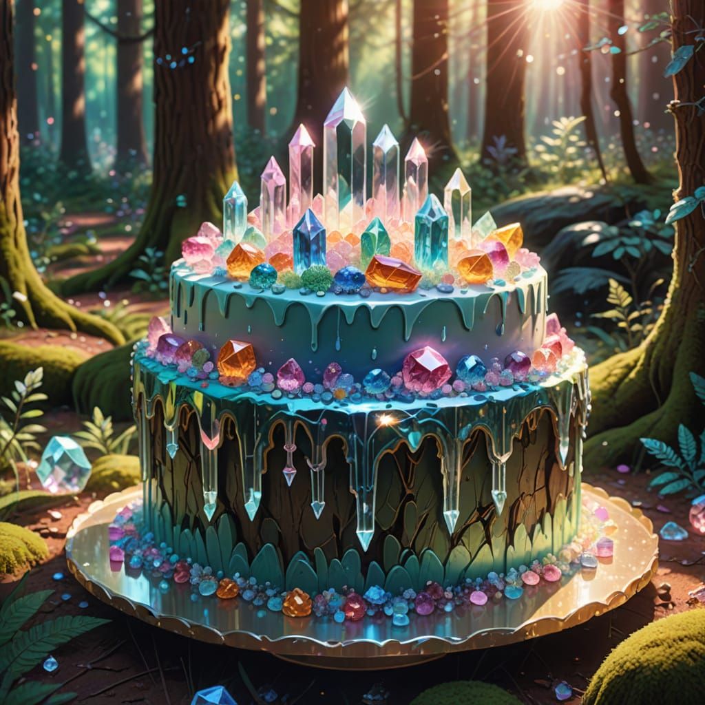 Crystal Cake in Dreamy Fantasy Landscape, Digital Art