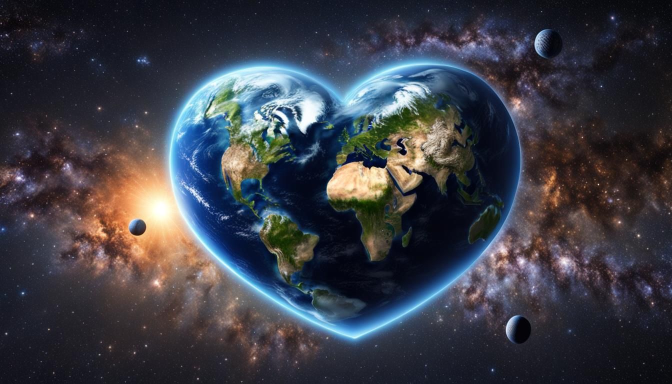 Heart-Shaped Earth with Milky Way Background