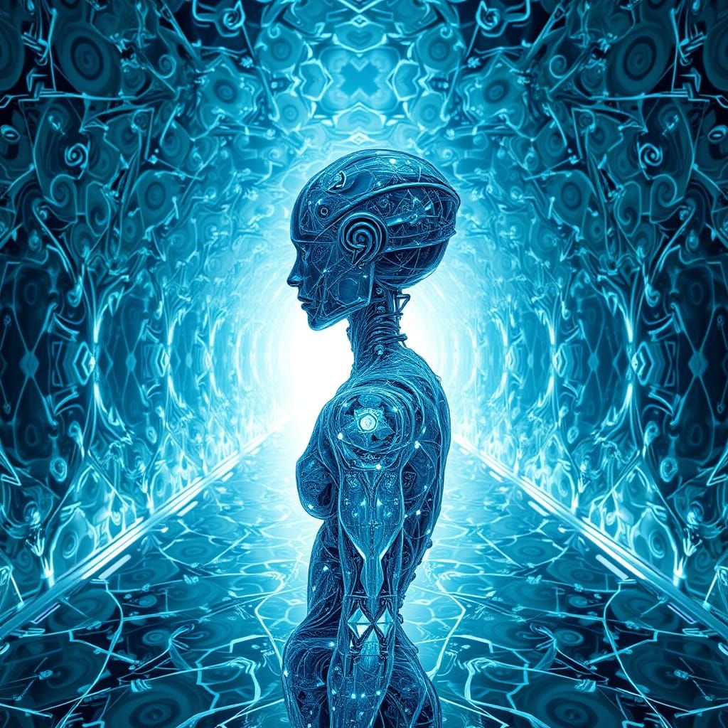 Humanoid AI in Crystalline Exoskeleton with Fractal Patterns...