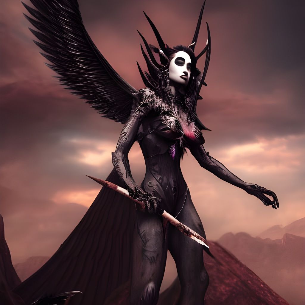 Devil Female Angel with Black Wings