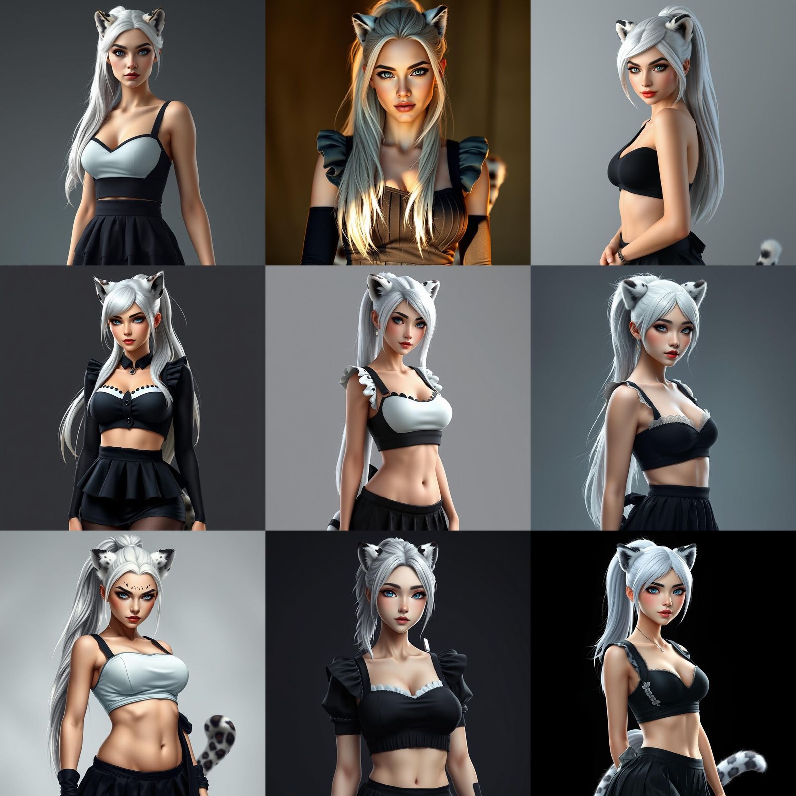 Snow Leopard Woman in Maid Outfit: 3D Anime Art