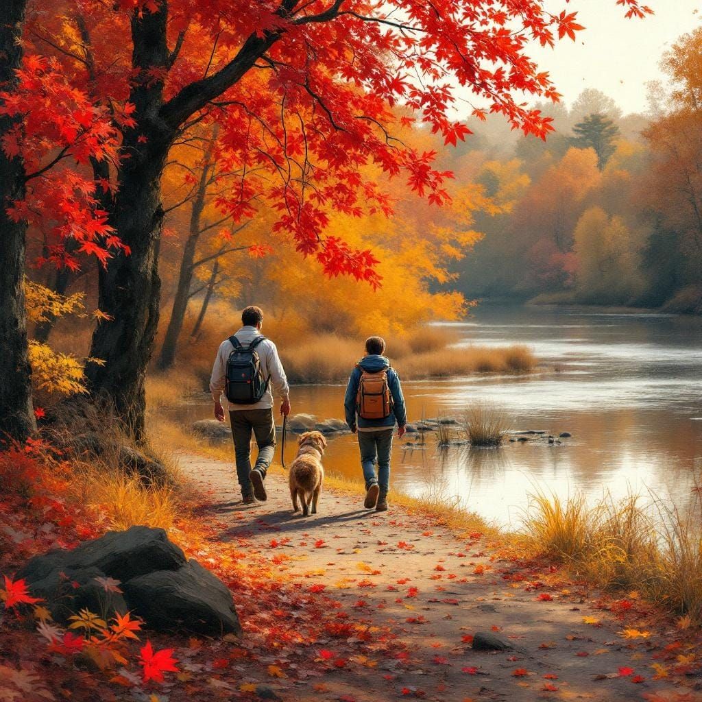 Father and Son Autumn Walk: Impressionistic Photography
