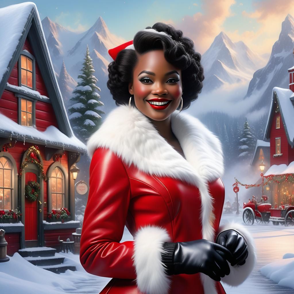 Ethereal Red Santa Beauty at the North Pole in Whimsical Hyp...