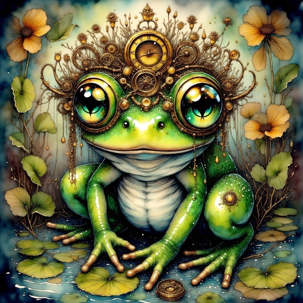 Steampunk Frog Portrait in Art Nouveau Style