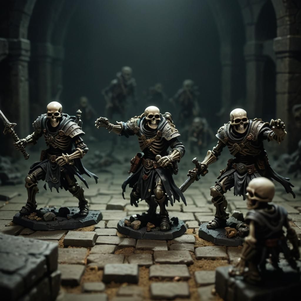 Miniature Adventurers Battle Skeletons in Dark Crypt