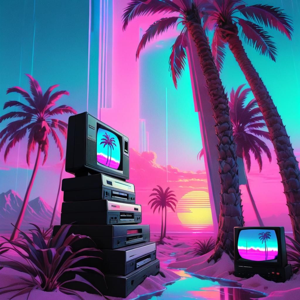 Dreamy Vaporwave Landscapes in Neon Colors