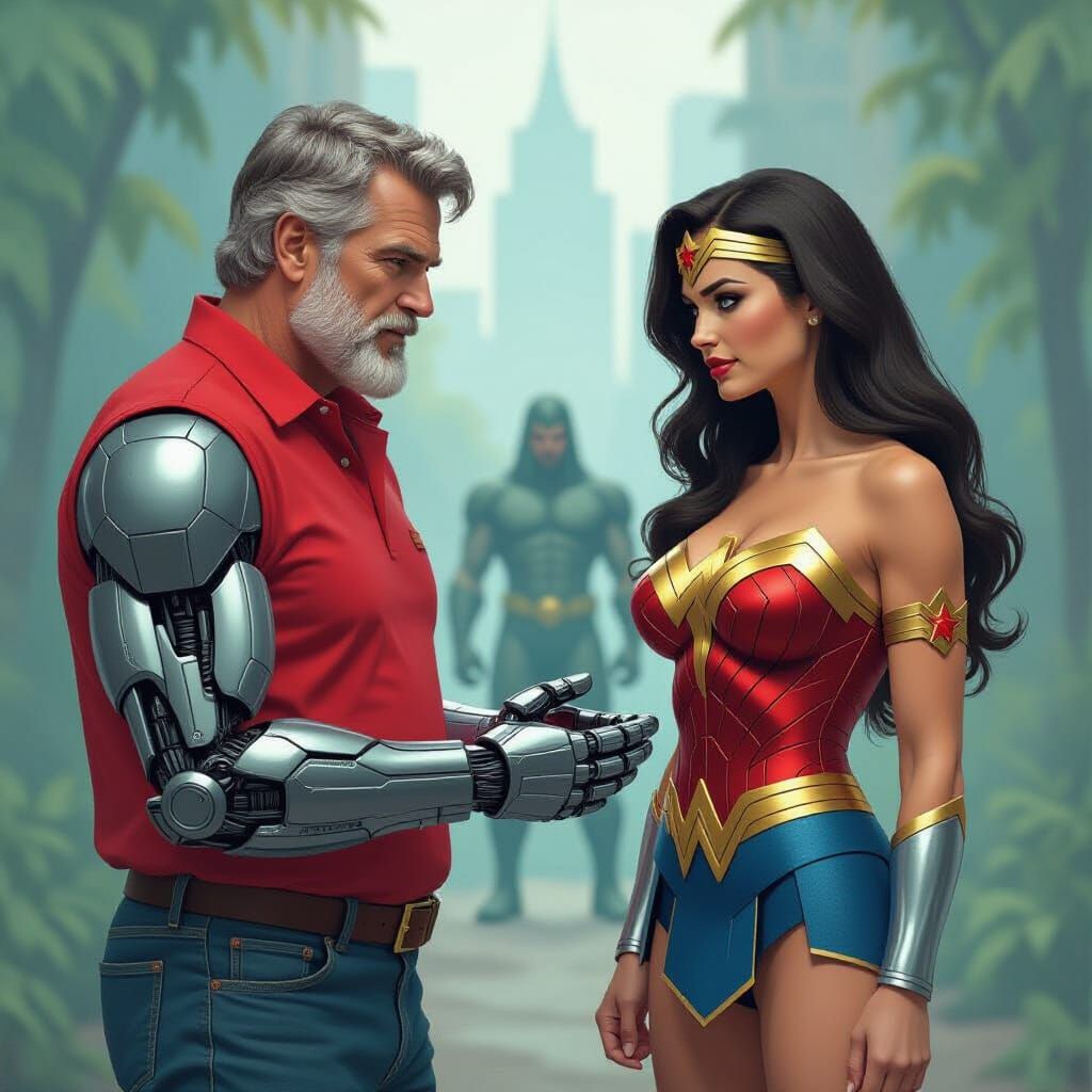 Lee Majors, Bigfoot, and Wonder Woman in Comic Book Style