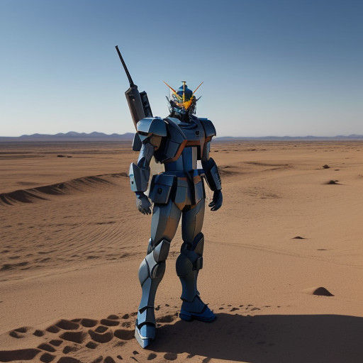 Mecha Gundam in Desert Landscape - Vibrant Digital Art