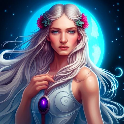 Fairycore Angel Queen Under Starry Night, Art Nouveau Style