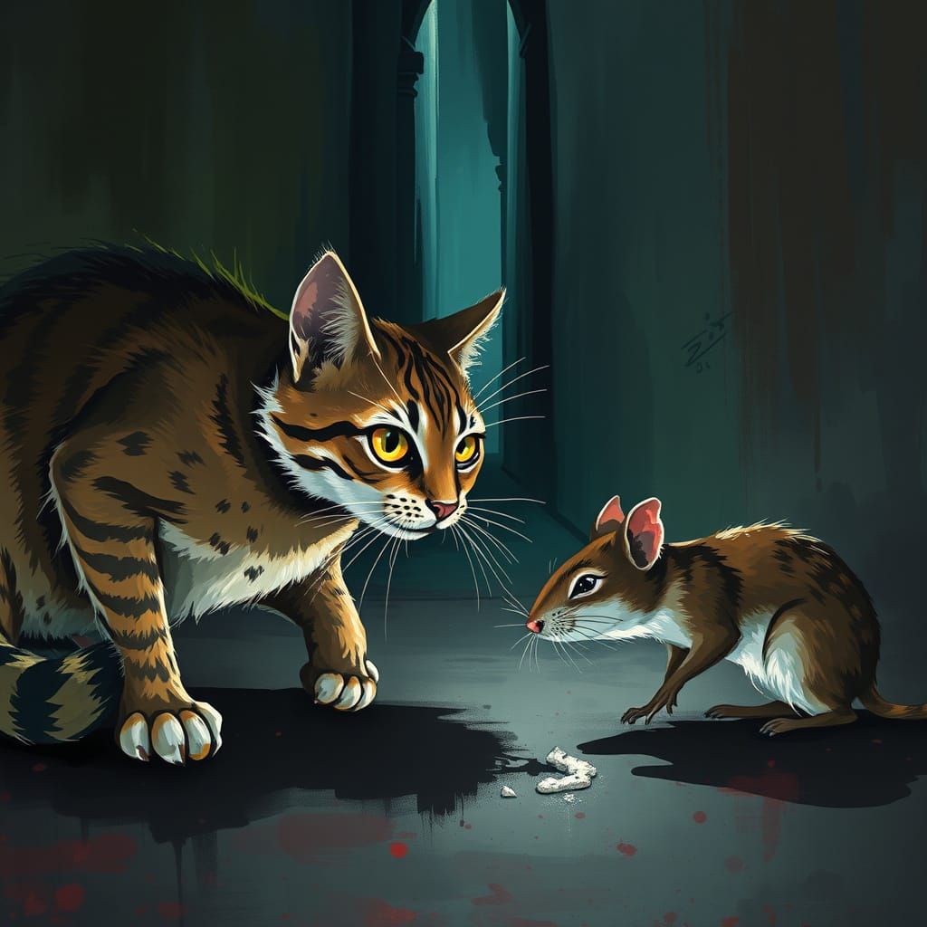 Feline Predator Faces Off Against Tenacious Rodent in Moody ...