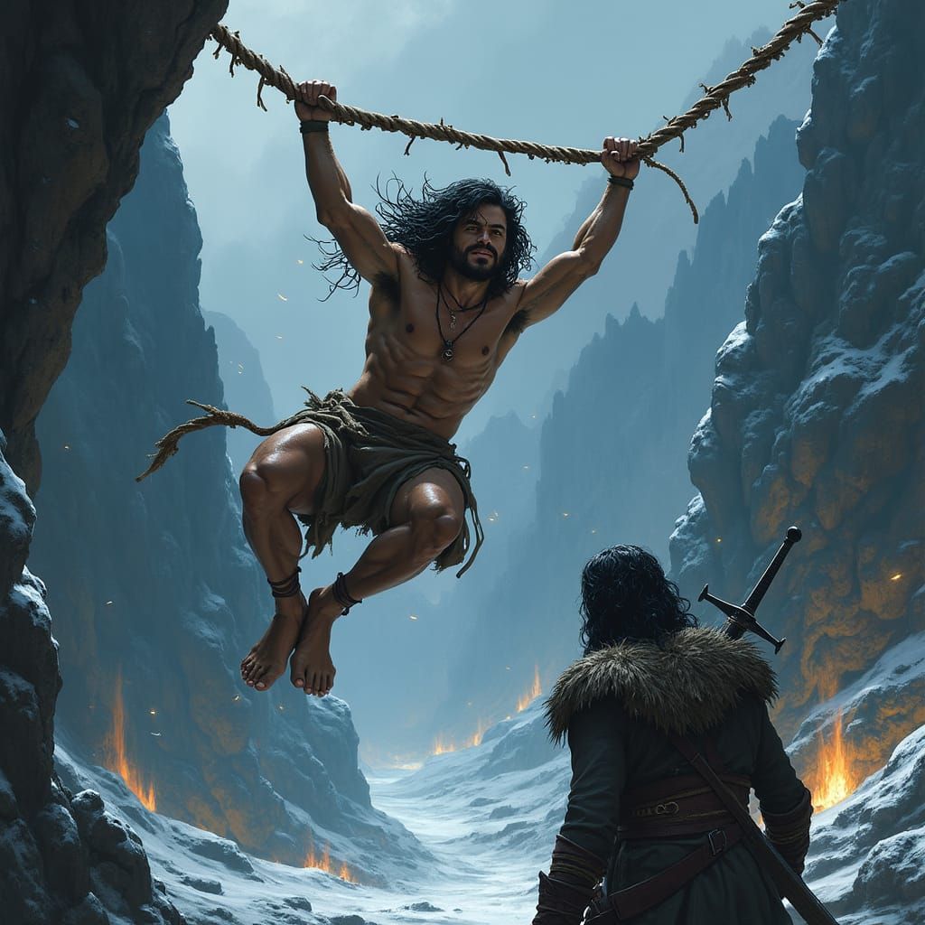 Tarzan Swings Above Jon Snow in Silver Flames
