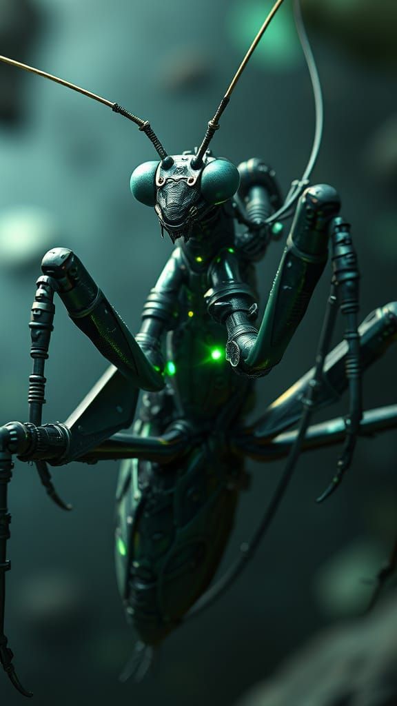 Biomechanical Mantis Insect in Giger Style