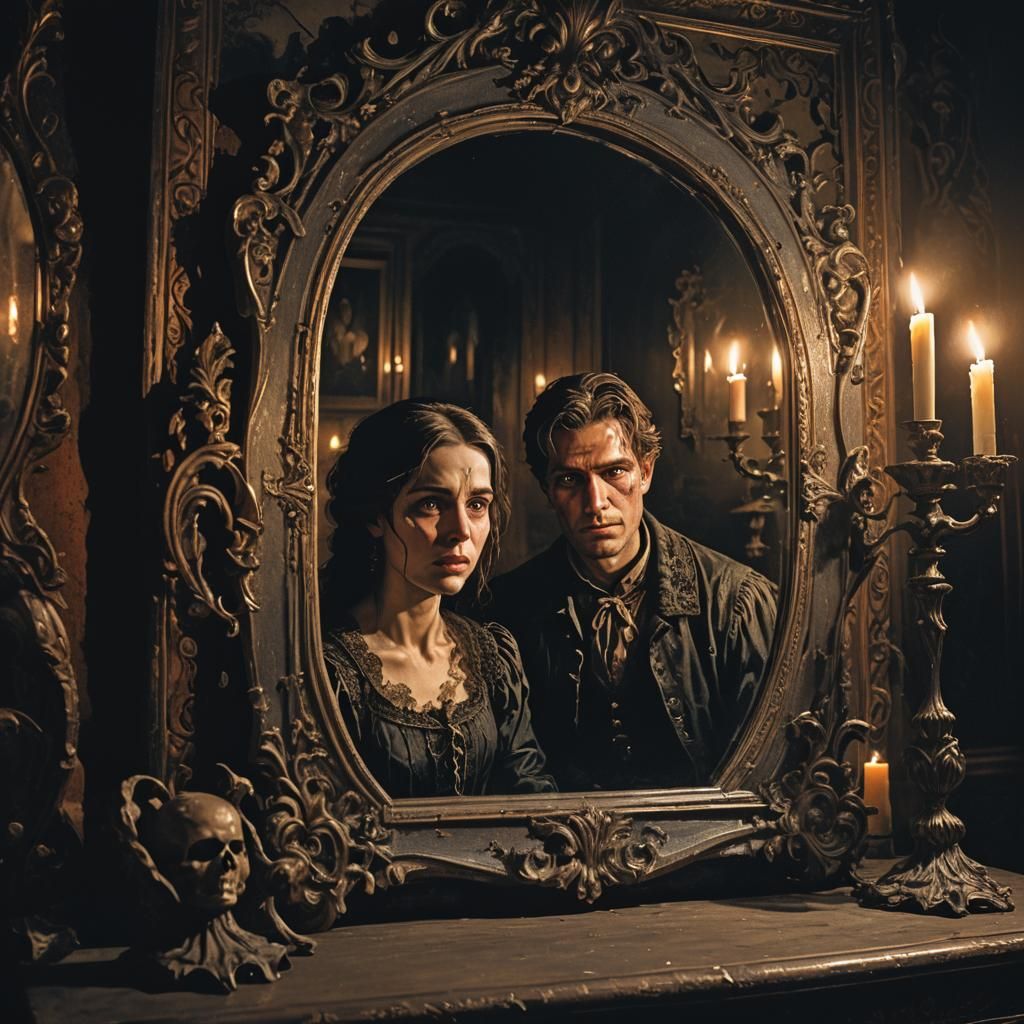 Eerie Dark Fantasy Mirror Scene in Rutkowski Style