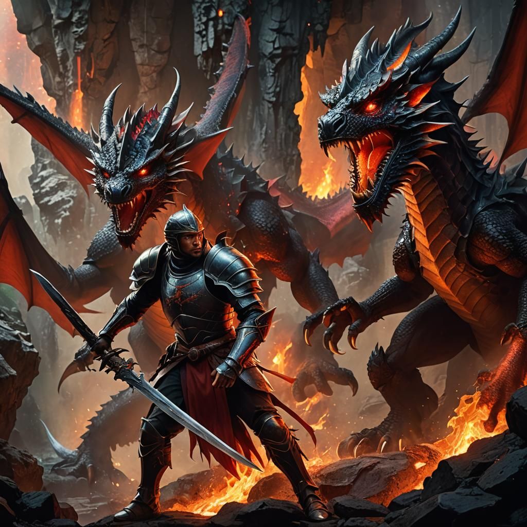 Warrior and Dragon Battle in Heroic Fantasy Portrait