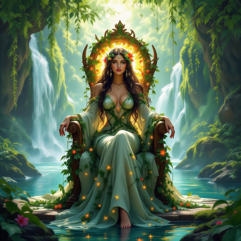 Fire Goddess in Oasis: An Art Nouveau Masterpiece