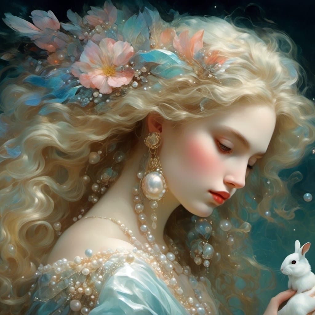 Grecian Lady with Rabbit, Pearls and Nacre