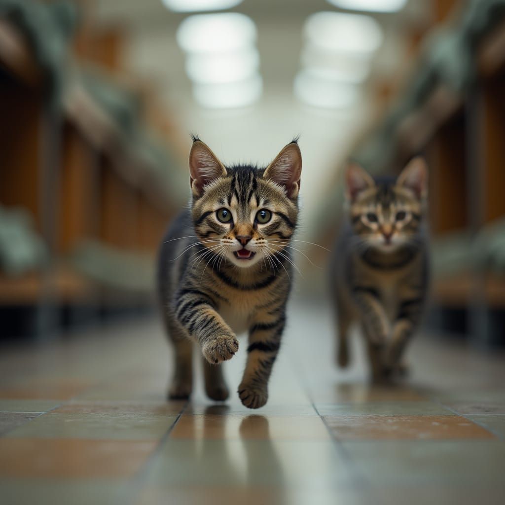 Grey Tabby Cats in Army Barracks