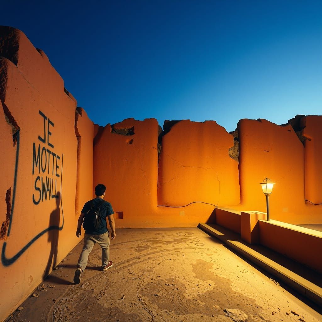 Vibrant Double Exposure of Cracked Walls with Poetic Imagery