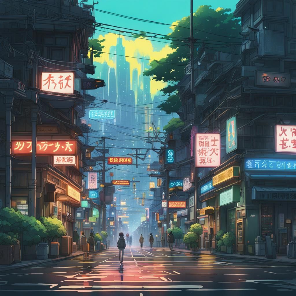 Arcane Punk Cityscape in Anime Style