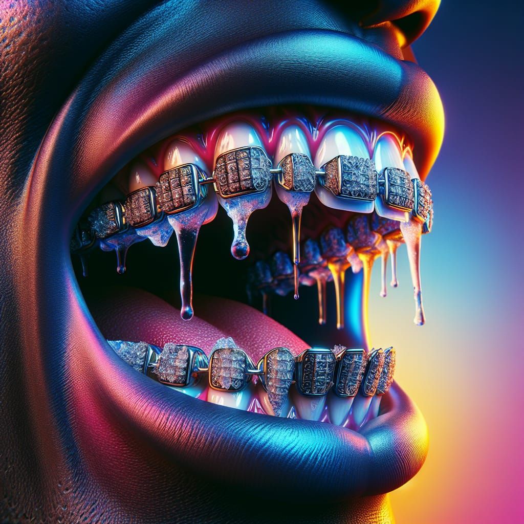 Hyperrealistic Portrait of a Man with Iced Out Grills and In...