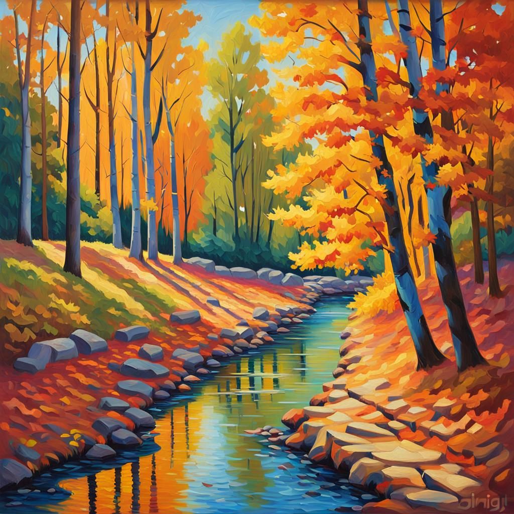 Paint Creek in Autumn: A Fauvist Oil Painting