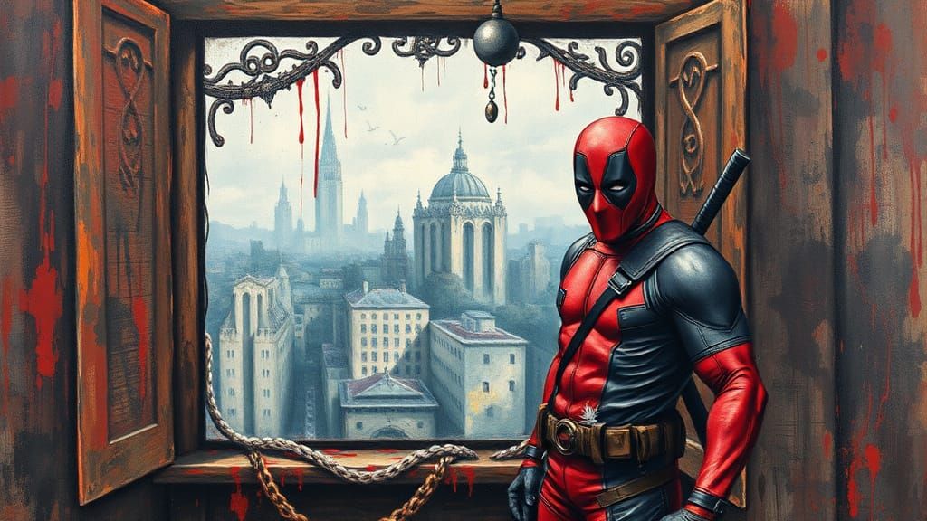 Deadpool in Surrealist Heavy Metal Art