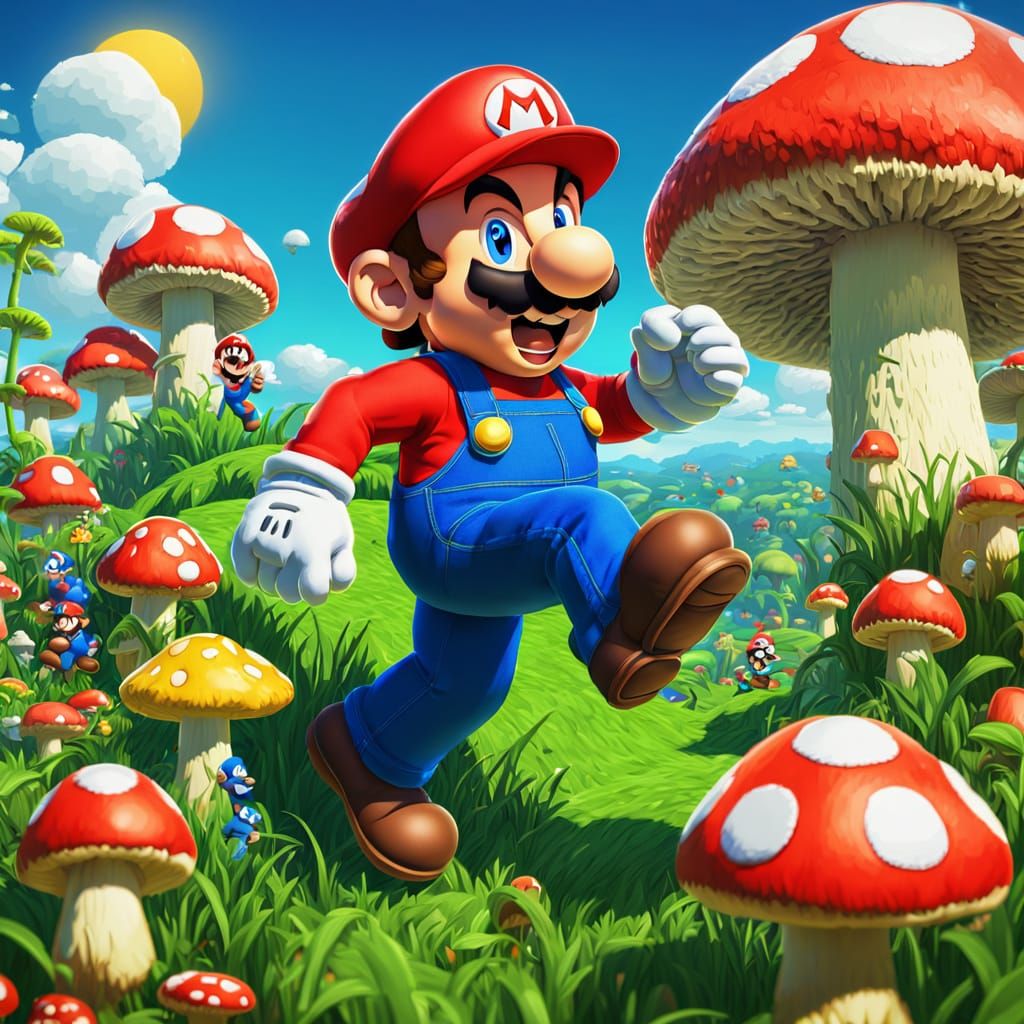 Mario Jumps in Pixel Art Mushroom Kingdom