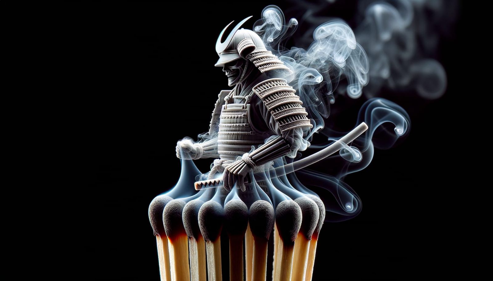 Ghostly Samurai Rising from Smoke, Detailed Photography