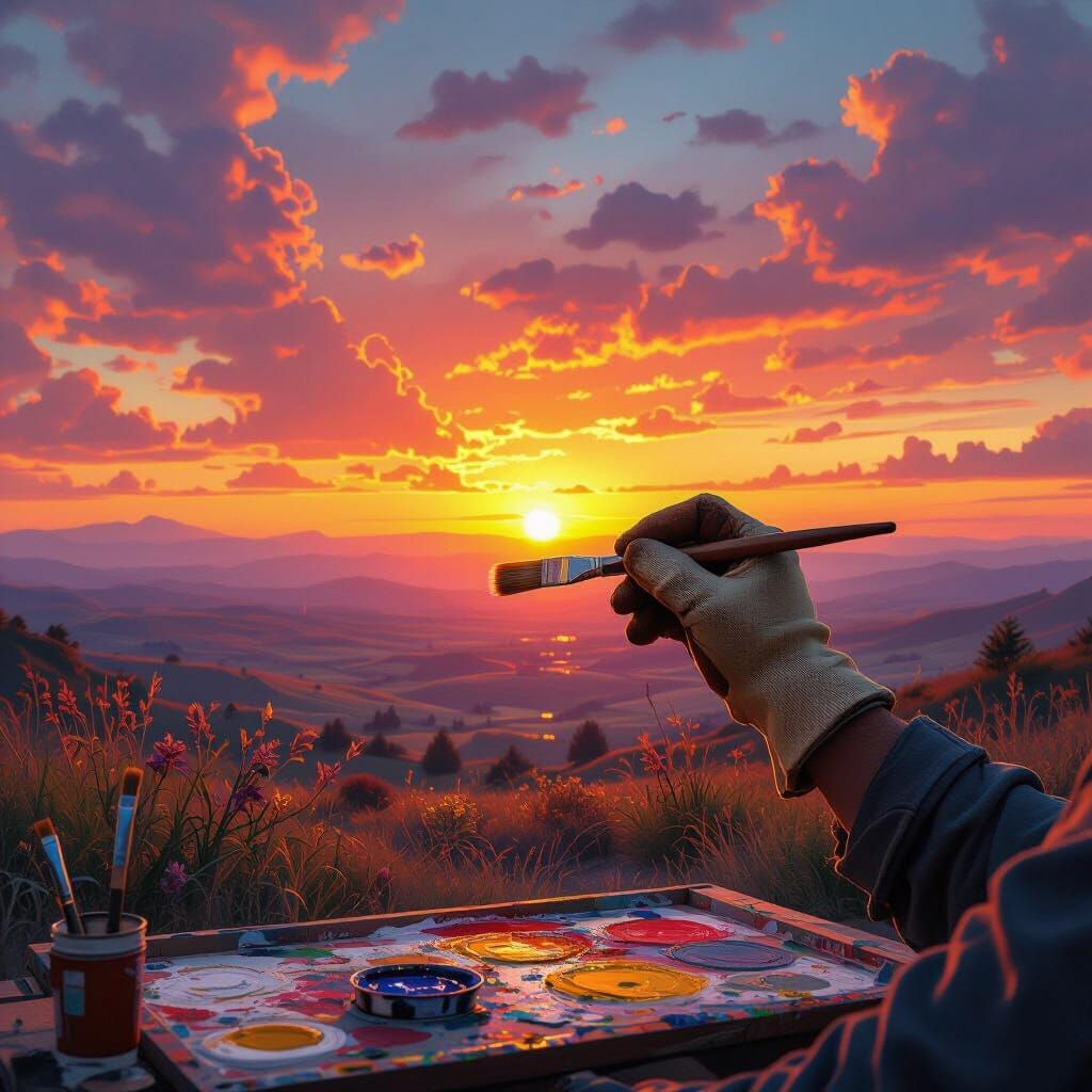 Hand Painting a Sunset Scene in Hyperrealistic Style