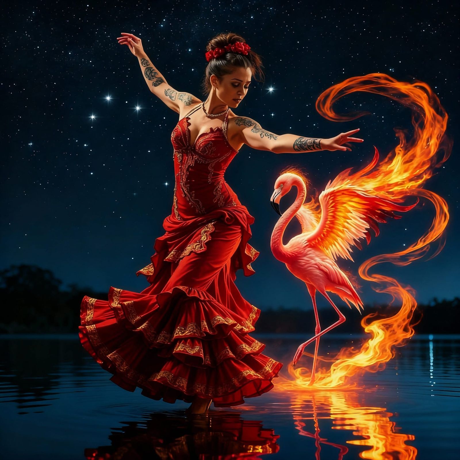 Flamingo Dancers in Artistic Performance