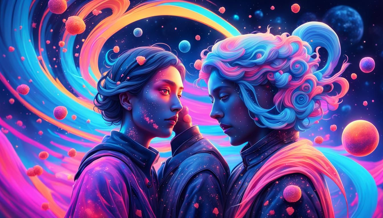Cosmic Love: A Neon Pastel Dreamscape
