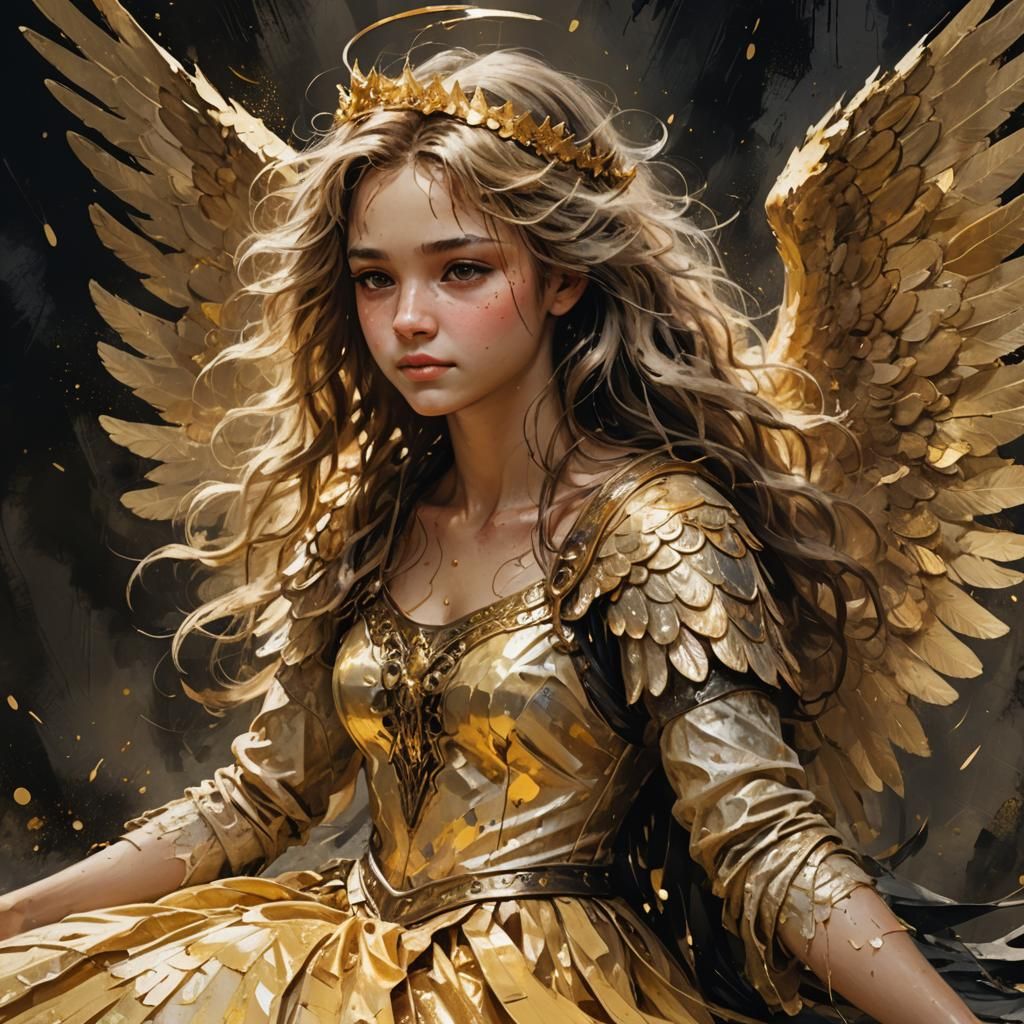 Angel Princess on Throne with Gold Wings