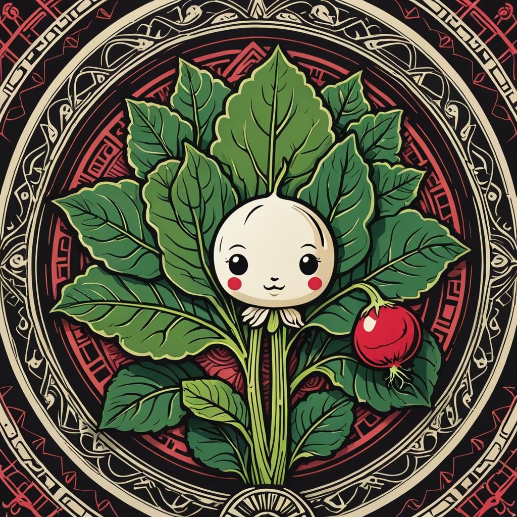 Art Deco Linocut Print of Radish and Cauliflower